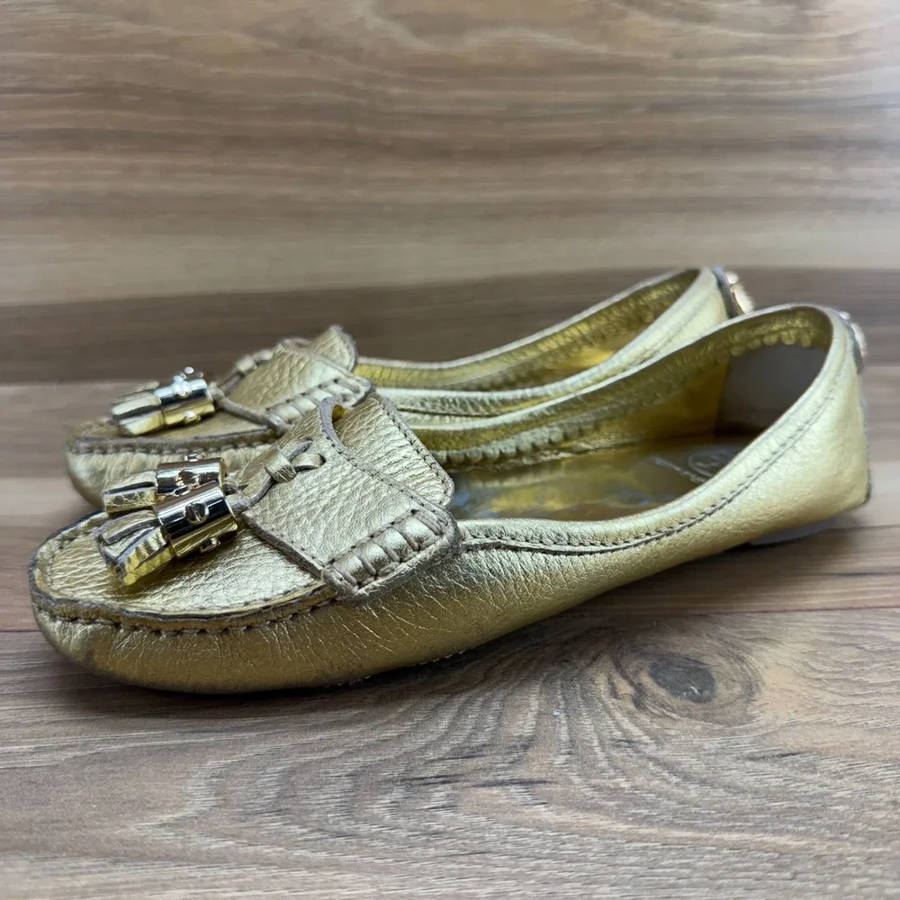 Tory Burch Lawrence Gold Flats Womens‎ 5 Tassel Loafers